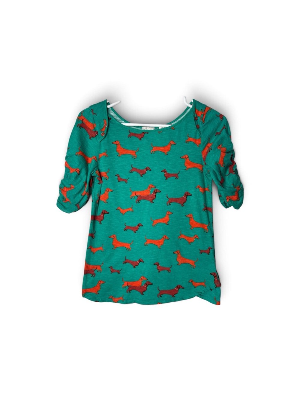 ANTHROPOLOGIE POSTMARK Blouse Top Women’s Medium Teal Green Dachschund Doxies